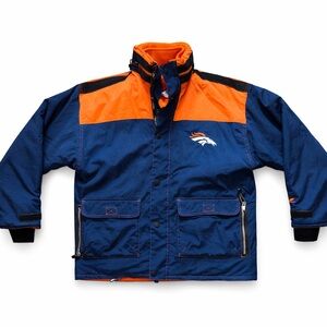 Champion Denver Broncos Vintage NFL Insulated Puffer Jacket Hidden Hood L 90s